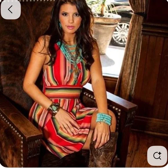 NWT Cowgirl Justice Mercedes Halter Dress Serape Stripes XL - Picture 1 of 8